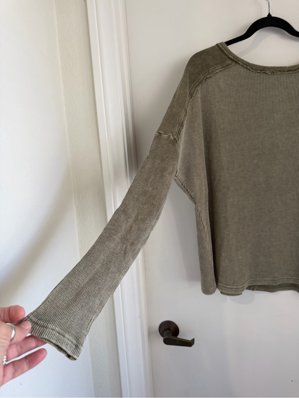 easel Olive Waffle Knit Long Sleeve Top - Picture 2 of 6